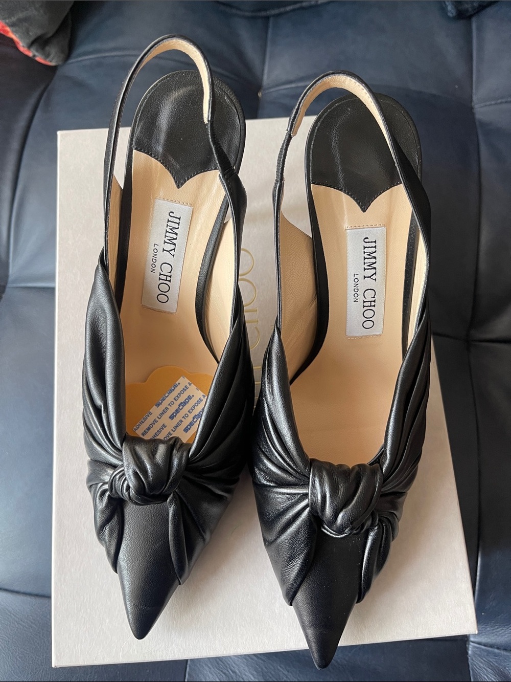 Jimmy Choo Black Leather Knotted Slingback Pumps 39 fit 8